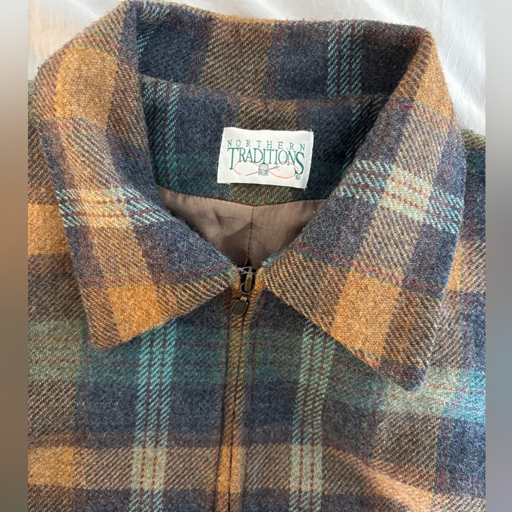 Vintage Plaid Pea Coat in Teal, Brown & Mustard - Picture 6 of 10